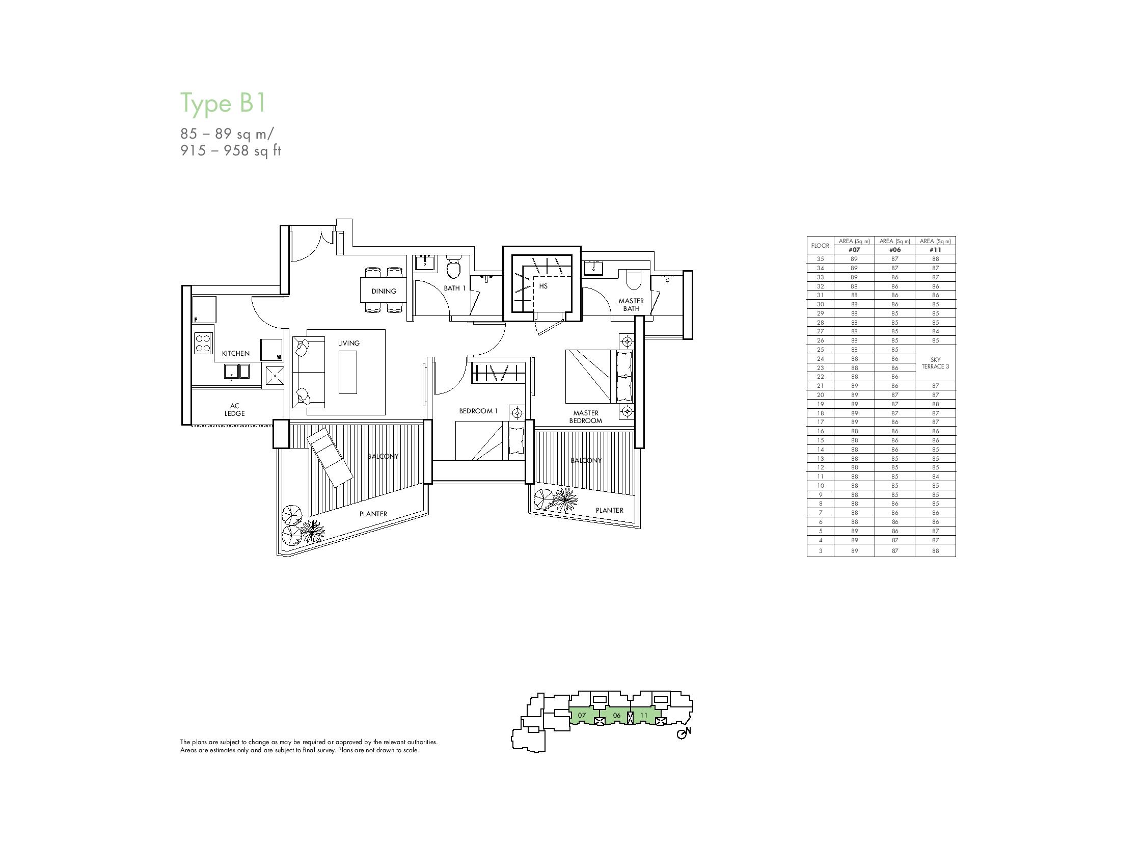 Spottiswoode Residences 3 Bedroom Type C1 Floor Plans