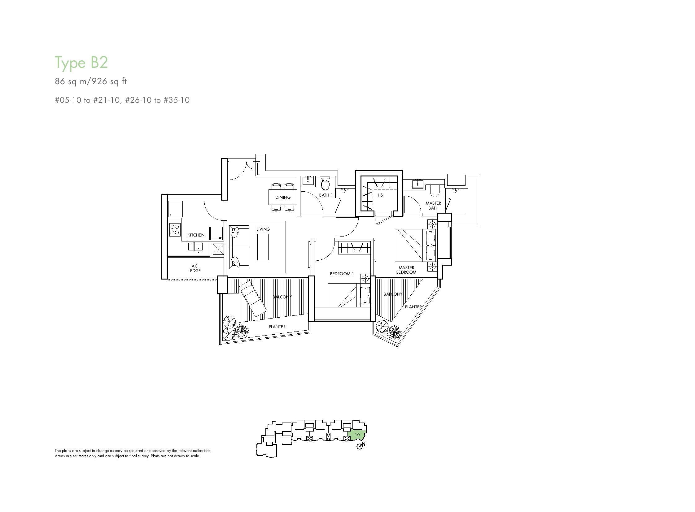 Spottiswoode Residences 2 Bedroom Type B2 Floor Plans