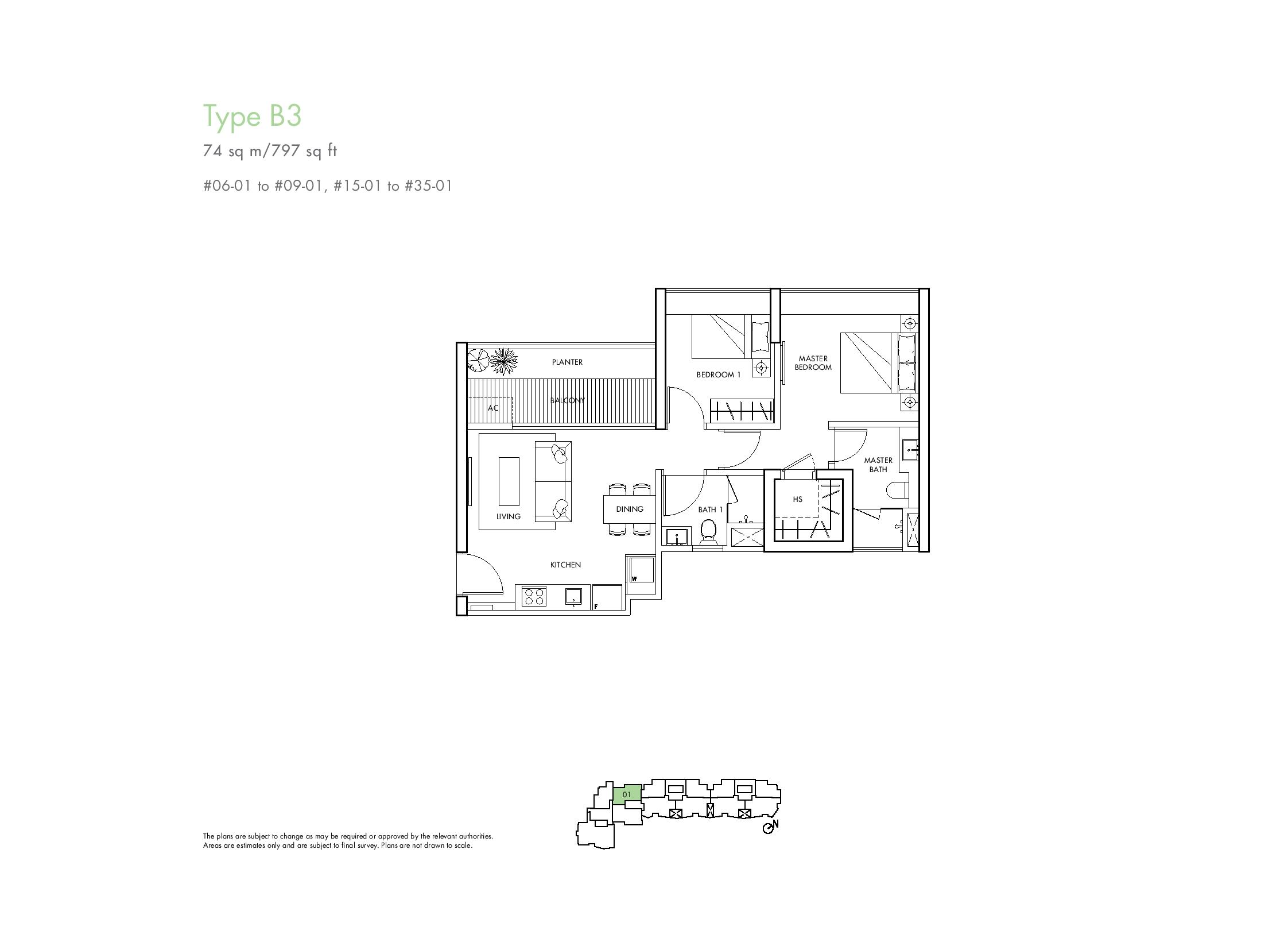 Spottiswoode Residences 2 Bedroom Type B3 Floor Plans